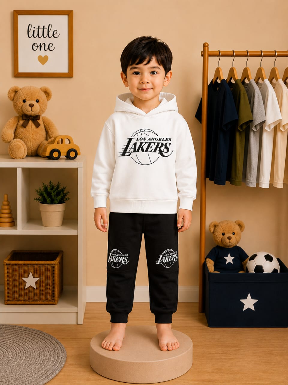Evorau customers styled in pieces from the men's, women's, and children's collections