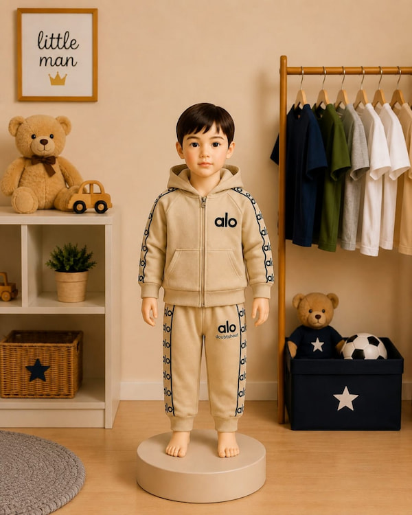 Children's beige two-piece hoodie and jogger set