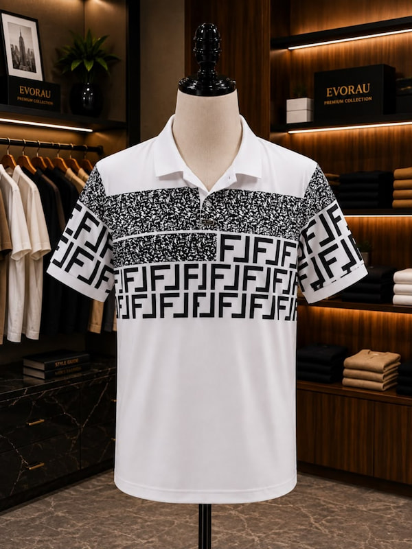 Men's white patterned polo shirt